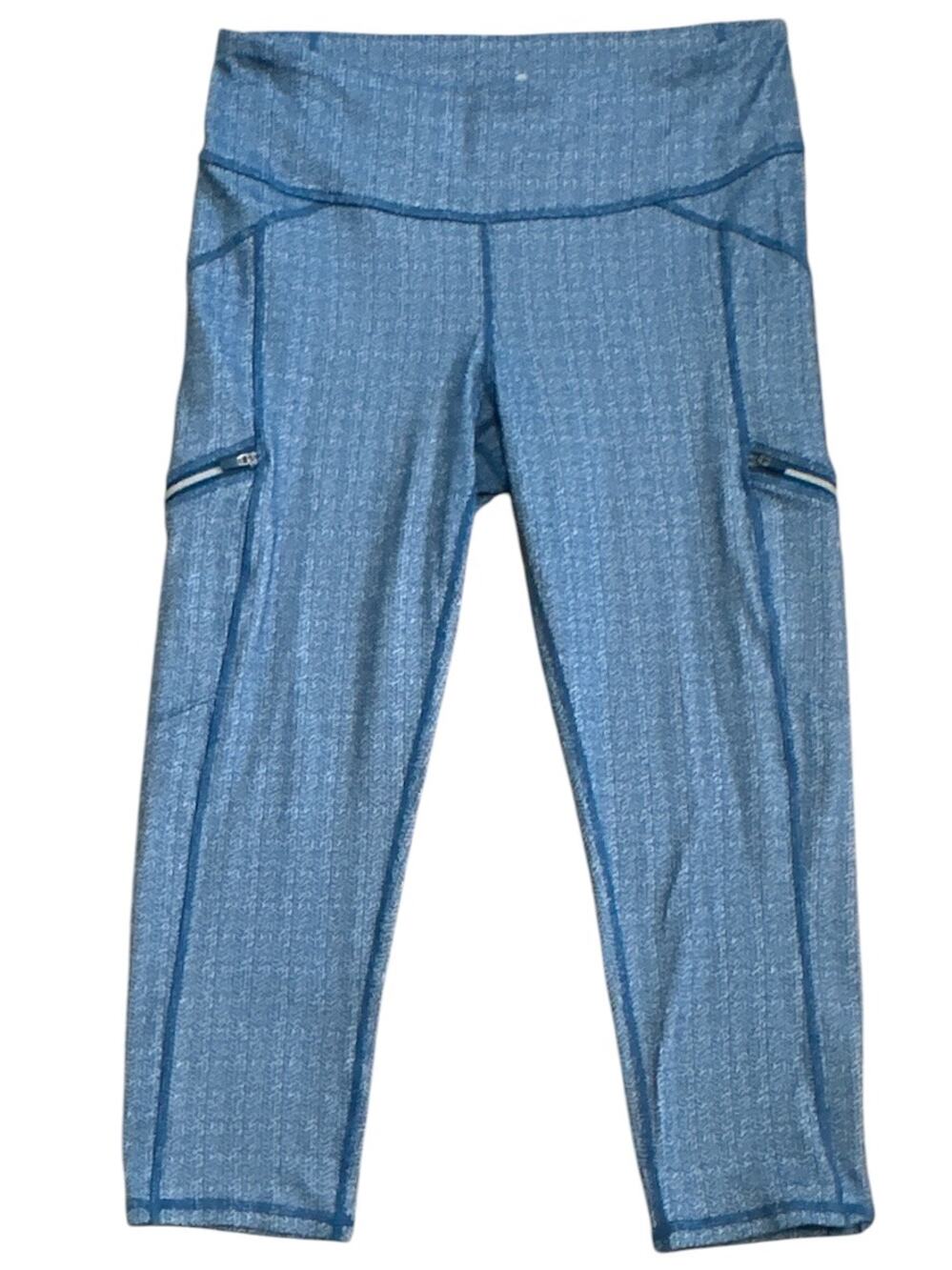 Athleta Static Drifter Capri Legging Women's Large Blue Herringbone Zip Pocket